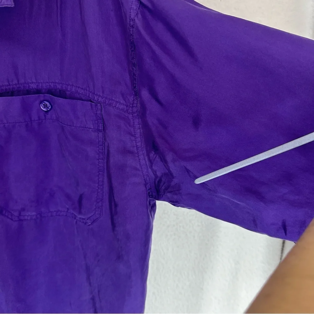 Silence + Noise Button‎ Down Long Sleeve Top 100% Silk Womens Large Purple